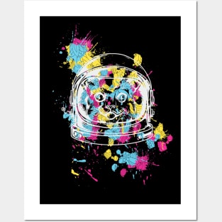 Cute white Cat - Colourful Astronaut helmet Posters and Art